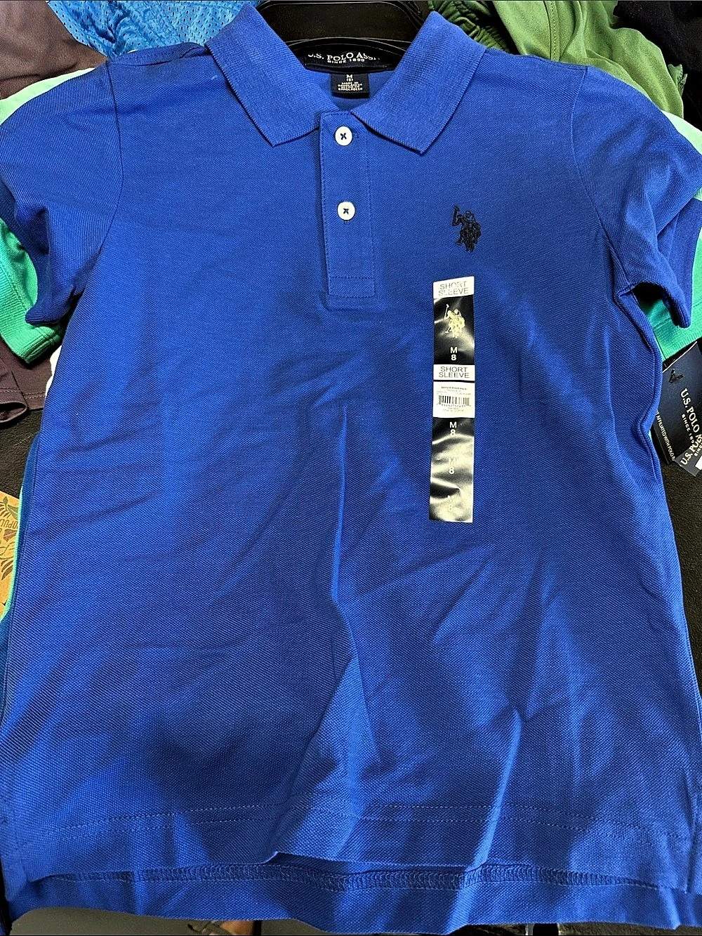 U.S. Polo Assn. Boys SS Pique Polo. Blue Size Medium